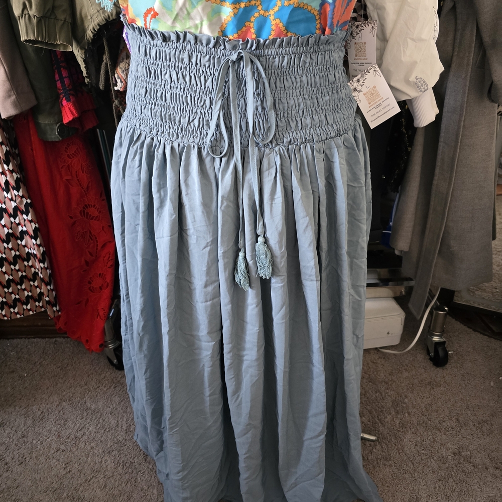 Elegant Blue Smocked Waist Multiway Skirt/dress